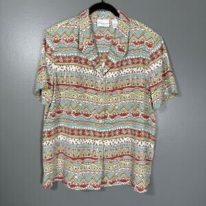 Alfred Dunner Earth Tones Tribal Print Button Up Shirt - 18 - Women's Plus Size